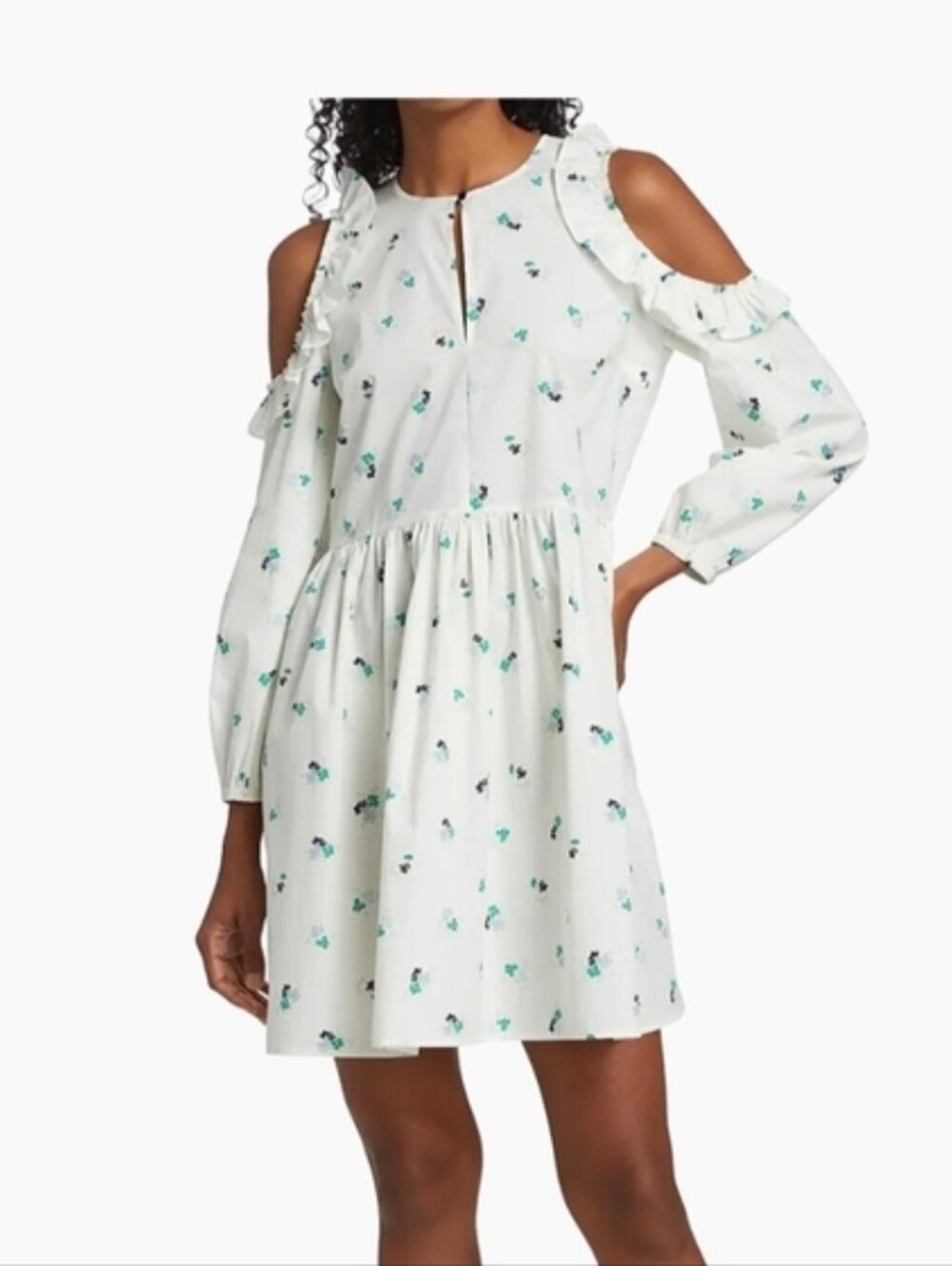 NWT Baum Undp Pferdgarten White Floral Ruffle Cold-Shoulder Dress Size 36